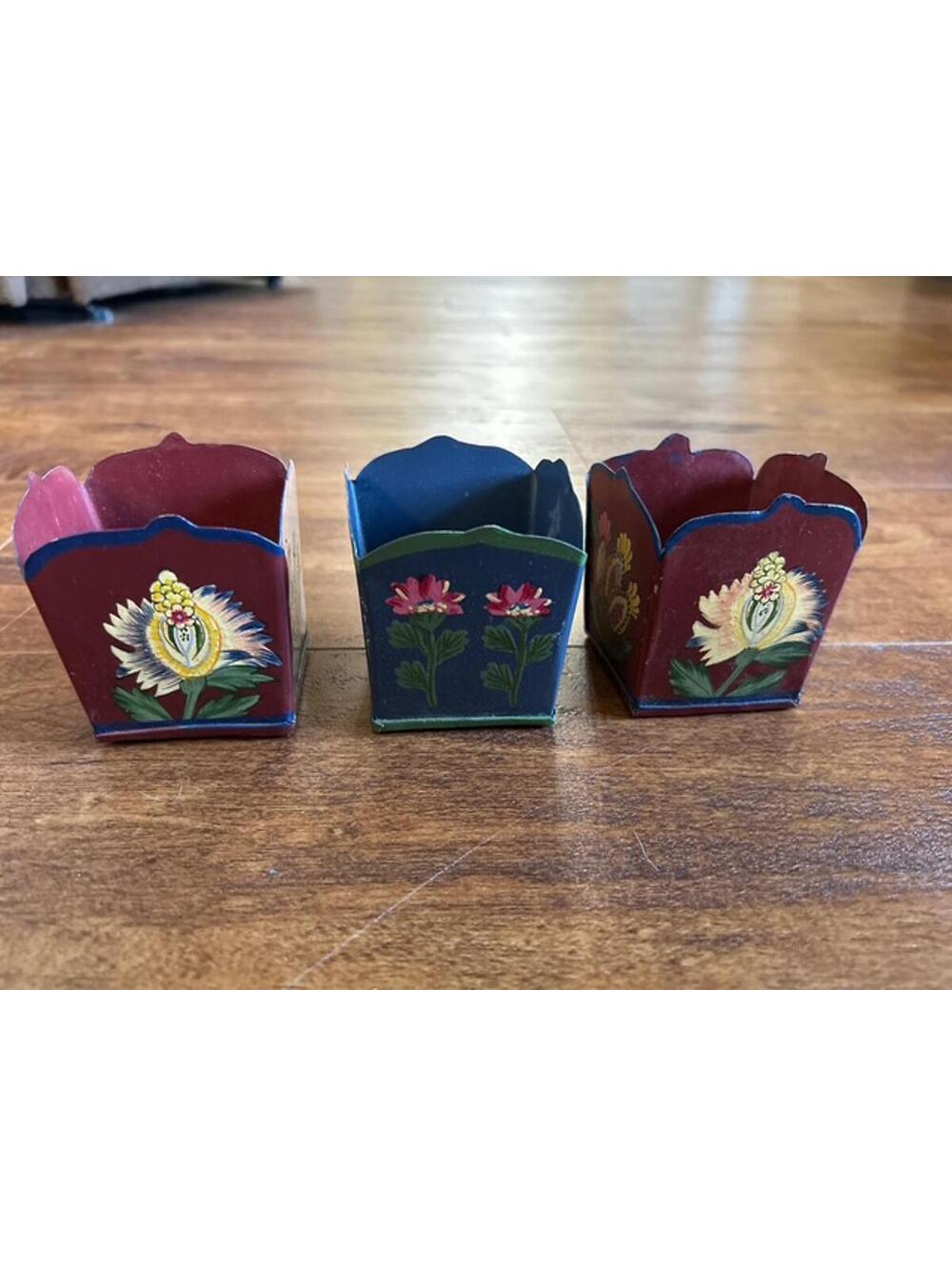 Set of 3 Handcrafted Painted Metal Planters from India